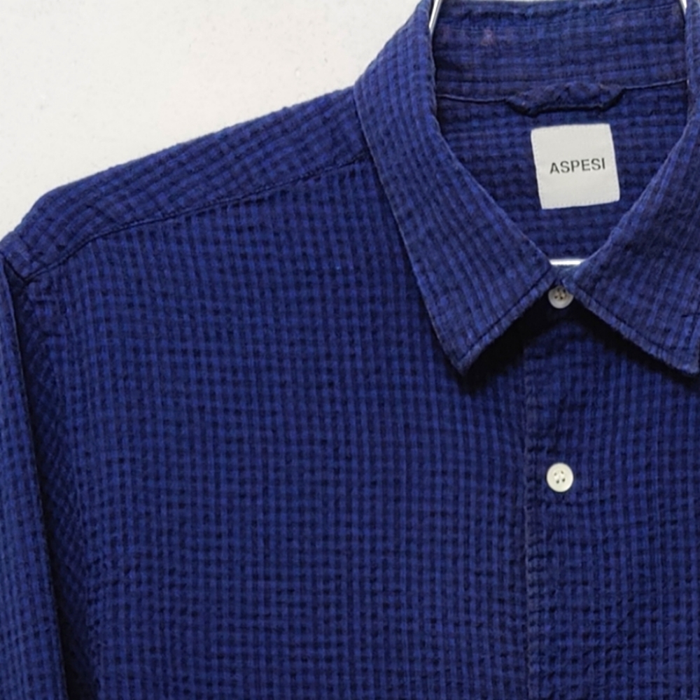 Aspesi casual button down shirt cotton slim navy blue size M